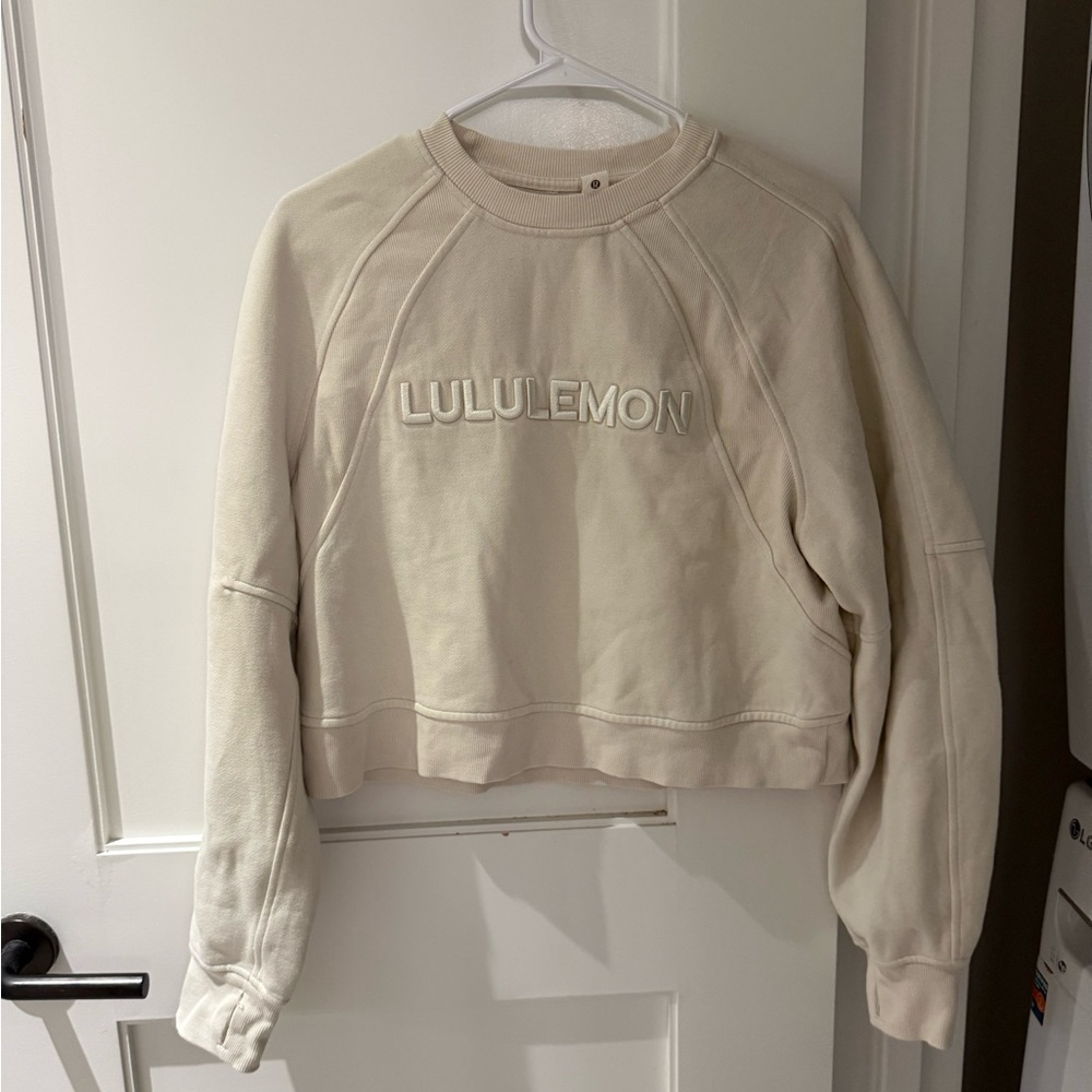 lululemon athletica Cream Embroidered Logo Crew Sweatshirt